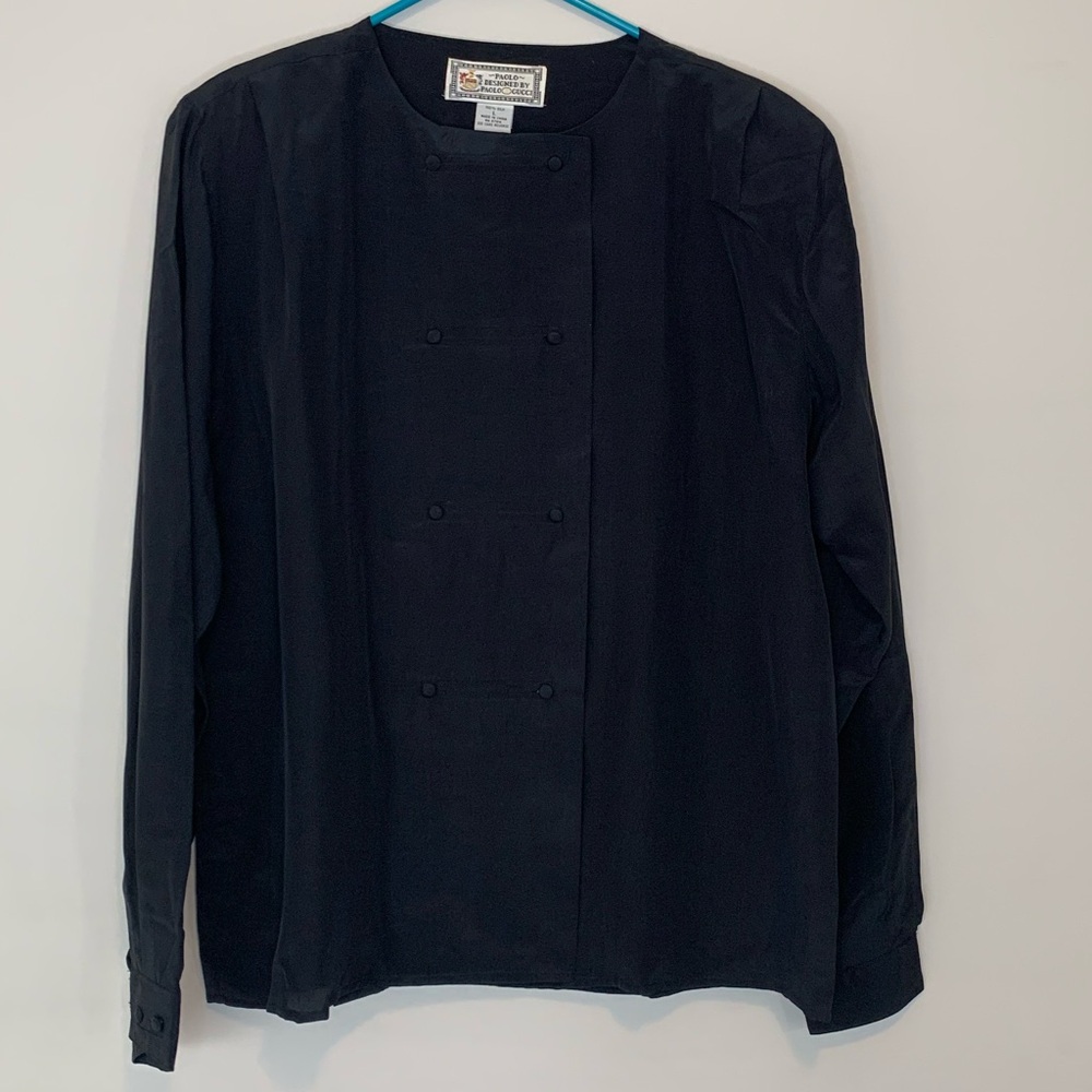 Paolo Designed By Paolo Gucci Silk Double Breast Button Lightweight Blazer L